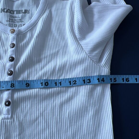 Katiej NYC Women's Long Sleeve Henley‎ Top Ribbed Y2K Cropped Blouse Top S - Picture 4 of 6